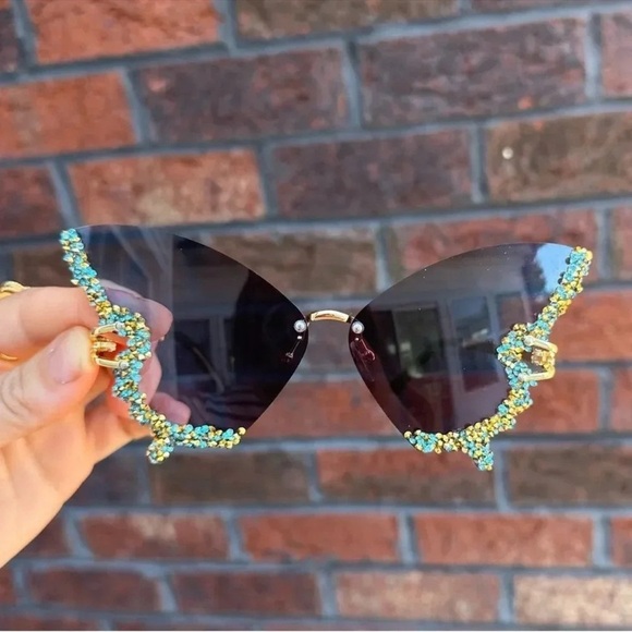 Butterfly Navy Blue Crystal Sunglasses - Picture 2 of 14